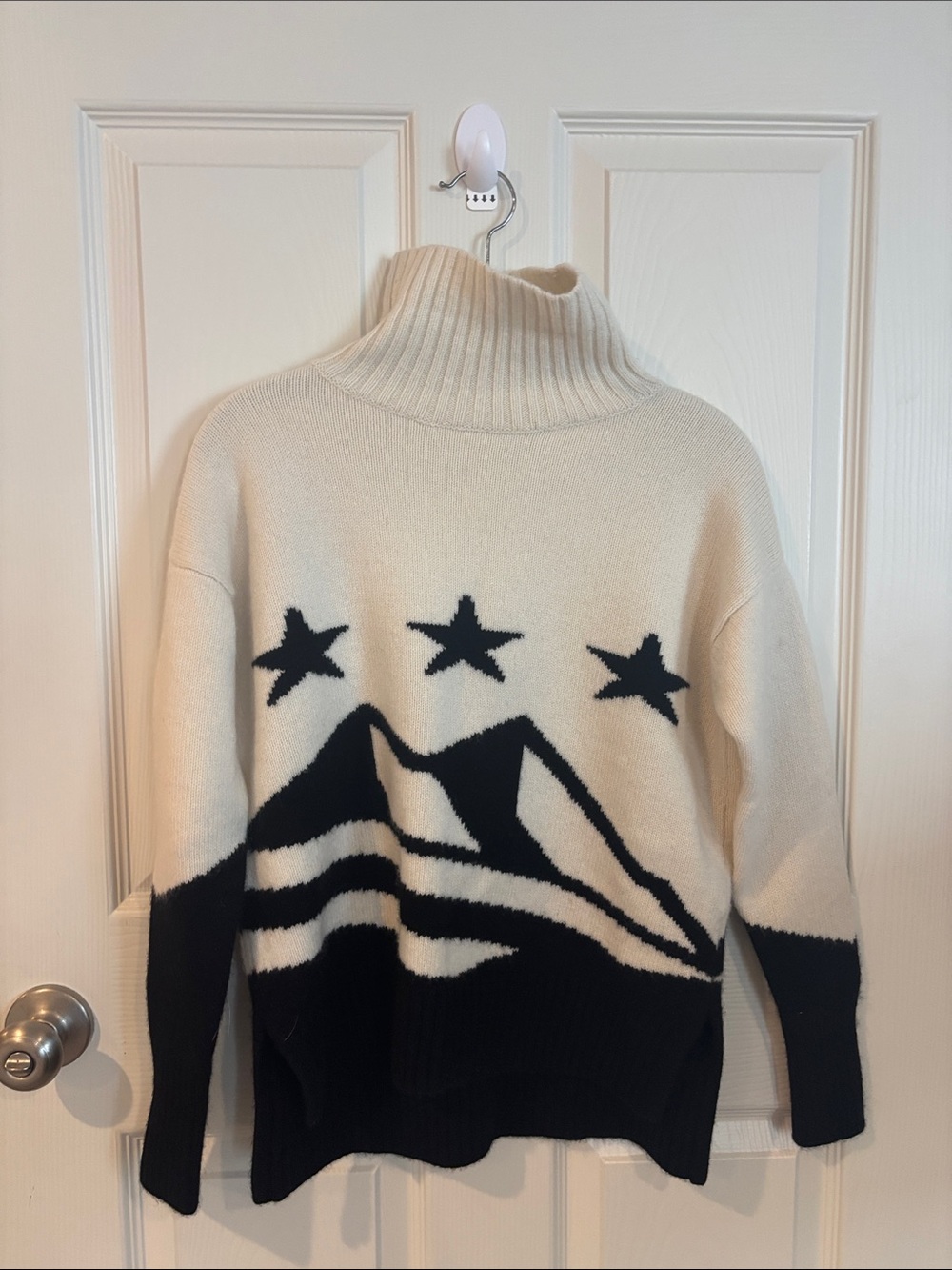 NakedCashmere Cream & Black Star Mountain Mock Turtleneck
